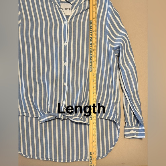 Lola River Tencel Linen Women’s Button Tie Front Collared Pockets Striped Shirt - Picture 8 of 11